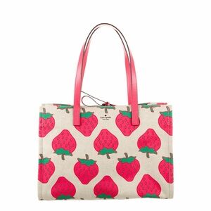 Brand New Kate Spade Canvas Tote with Pink Strawberry Print and Green Accents